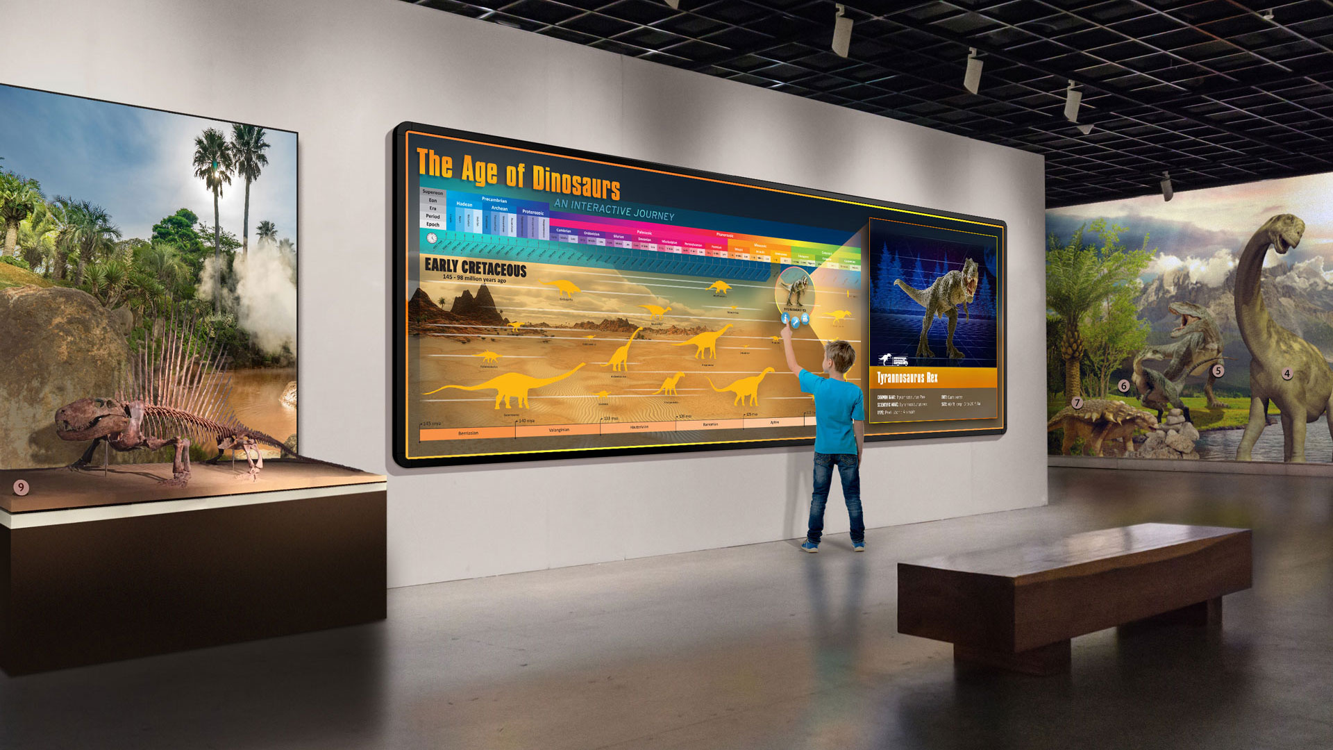 Digital video wall screen content in a museum created by Incubate Design for Planar