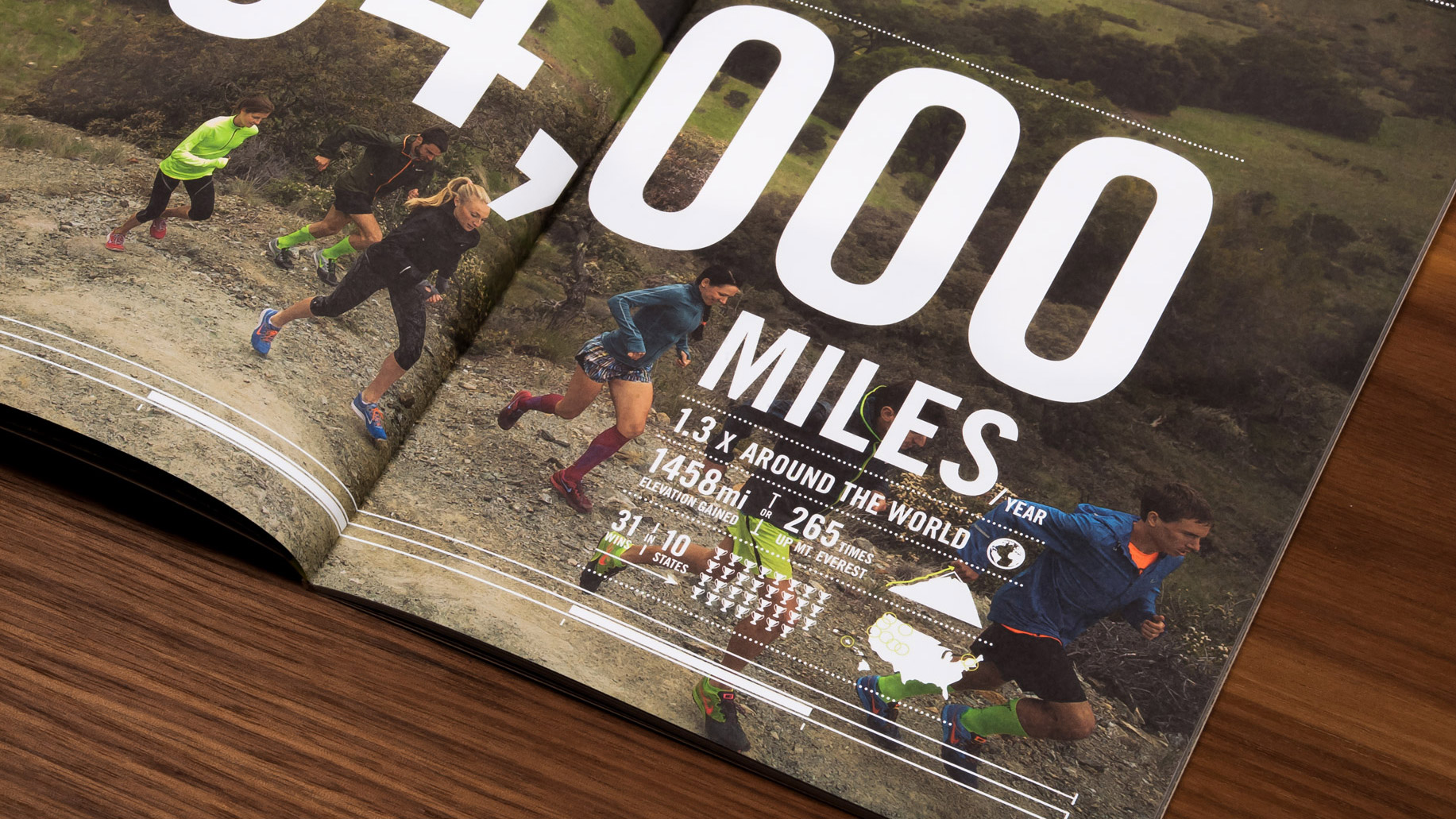 Closeup of graphics in Nike Trail Running catalog created by Incubate Design