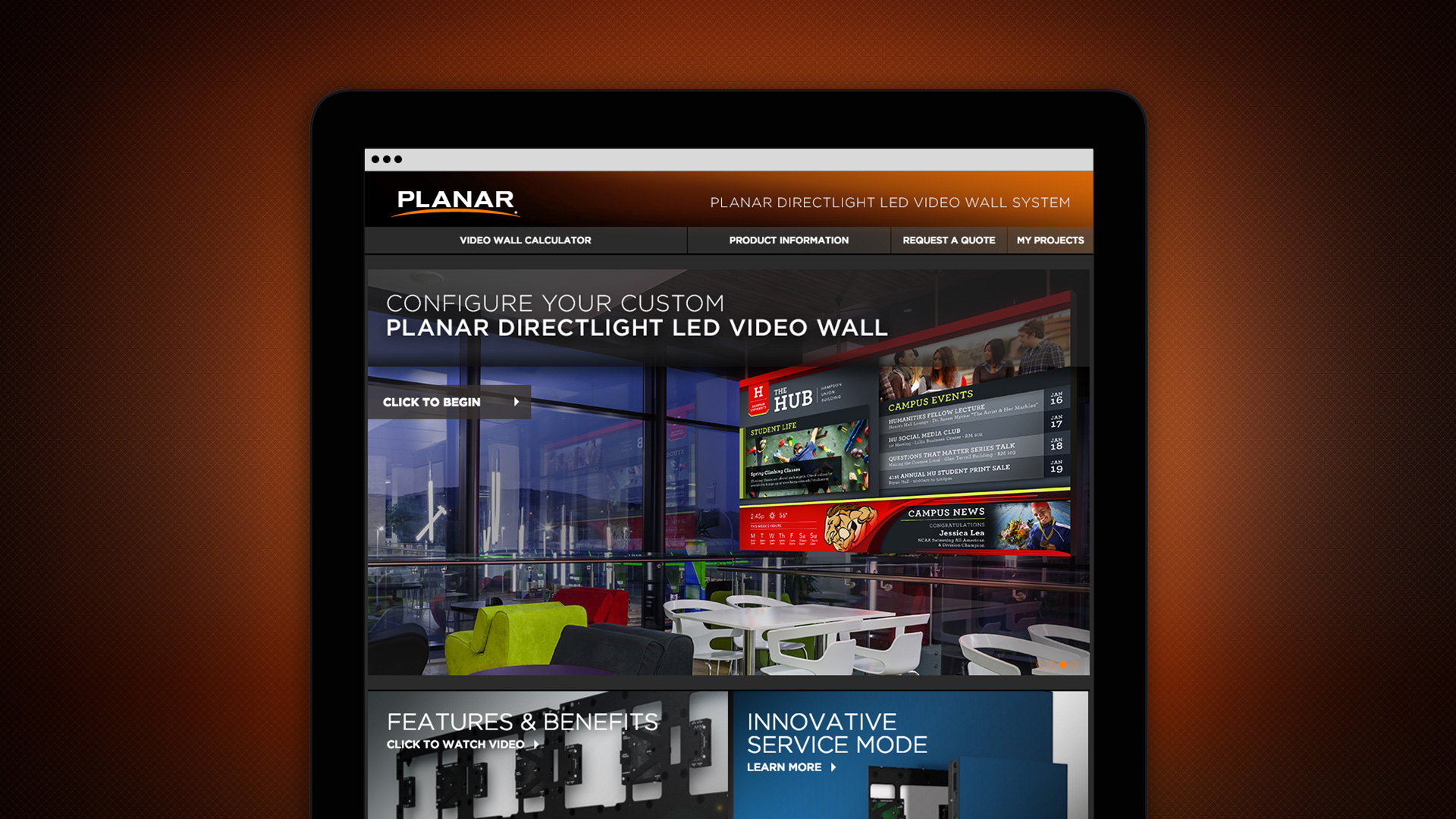 Planar Directlight Homepage screen on mobile device