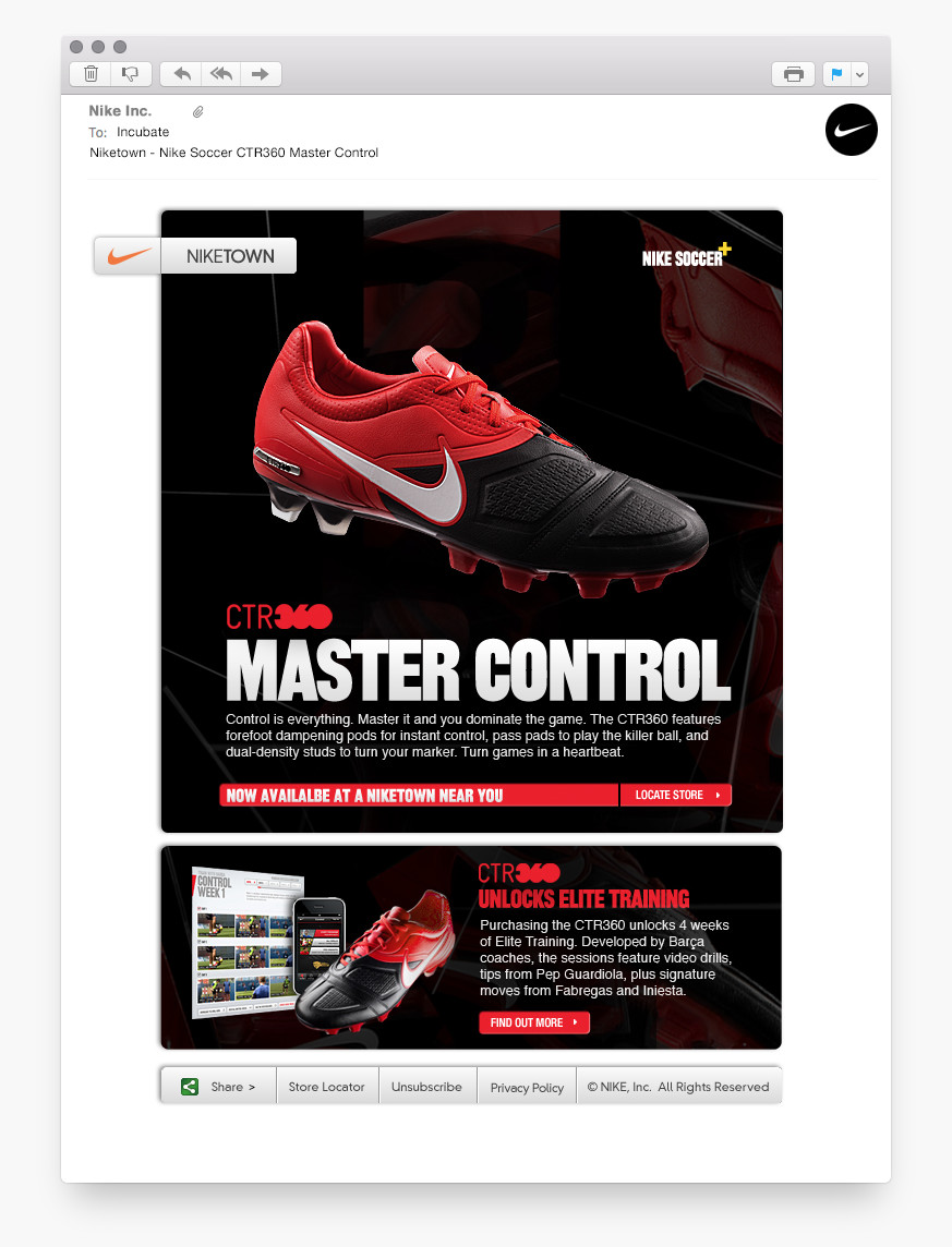 Screenshot of Nike Factory Store Email created by Incubate Design