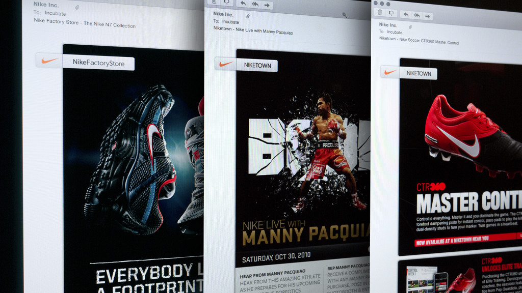 Niketown and Nike Factory Store Emails created by Incubate Design