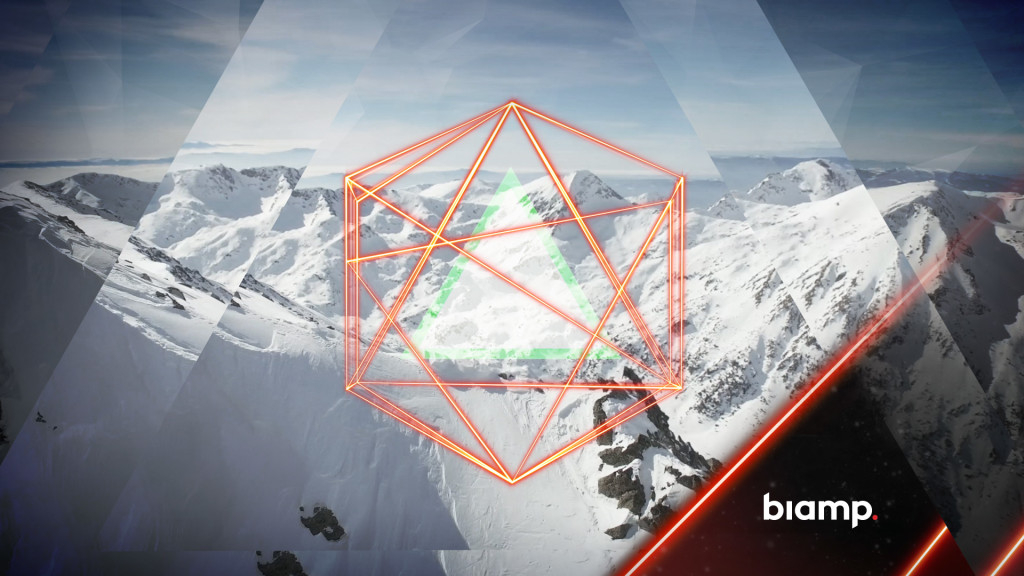 Graphic lines over image of snowy mountains designed for Biamp's TesiraLux Product Launch Campaign
