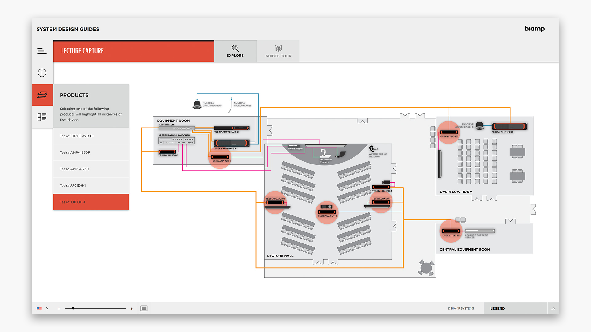 Screenshot of Biamp's System Design Guide Application