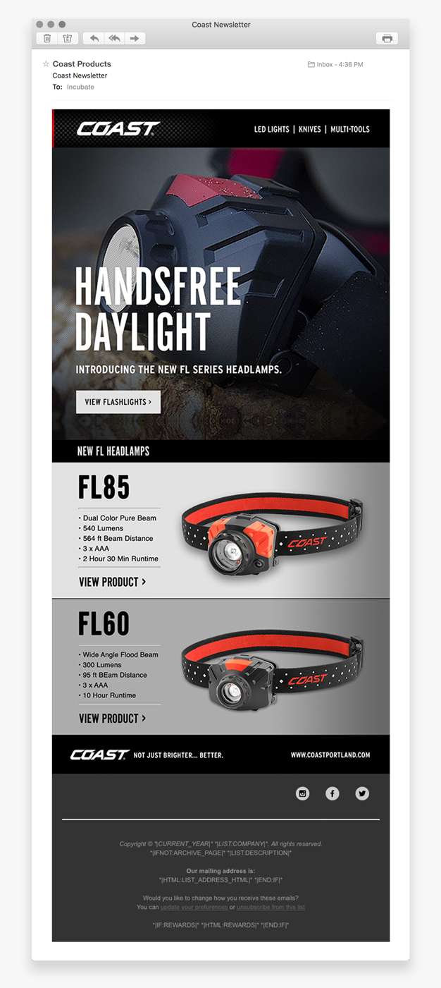 Product template from Coast's Email brand kit