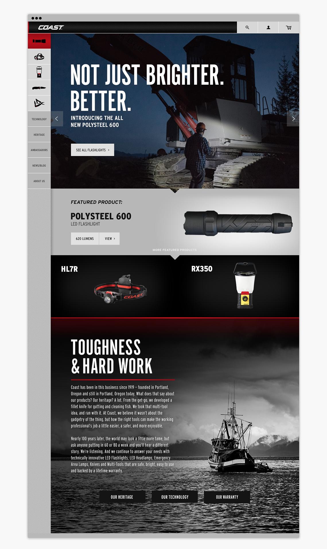 Homepage of Coast Products website