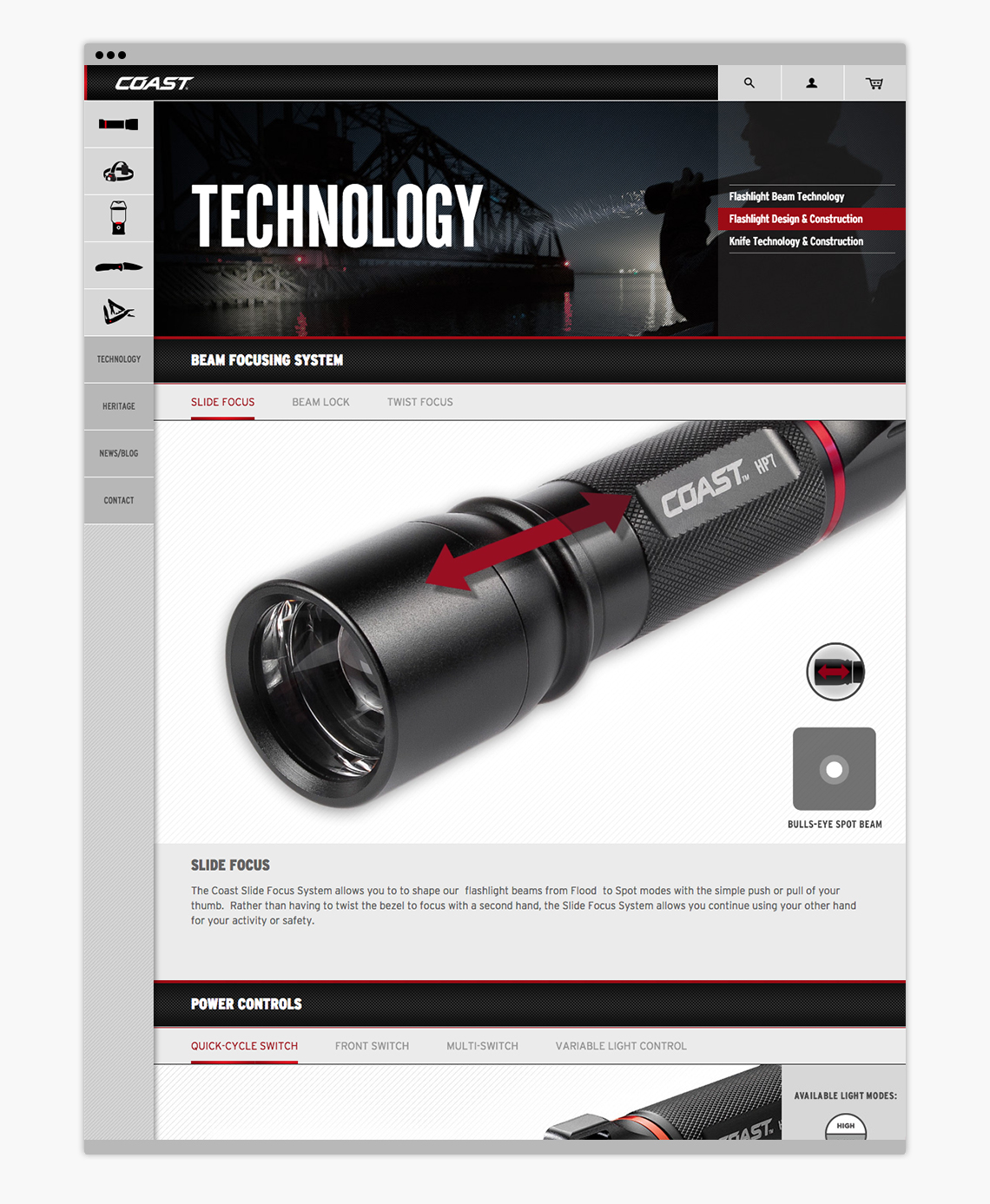 Technology section of Coast Products website