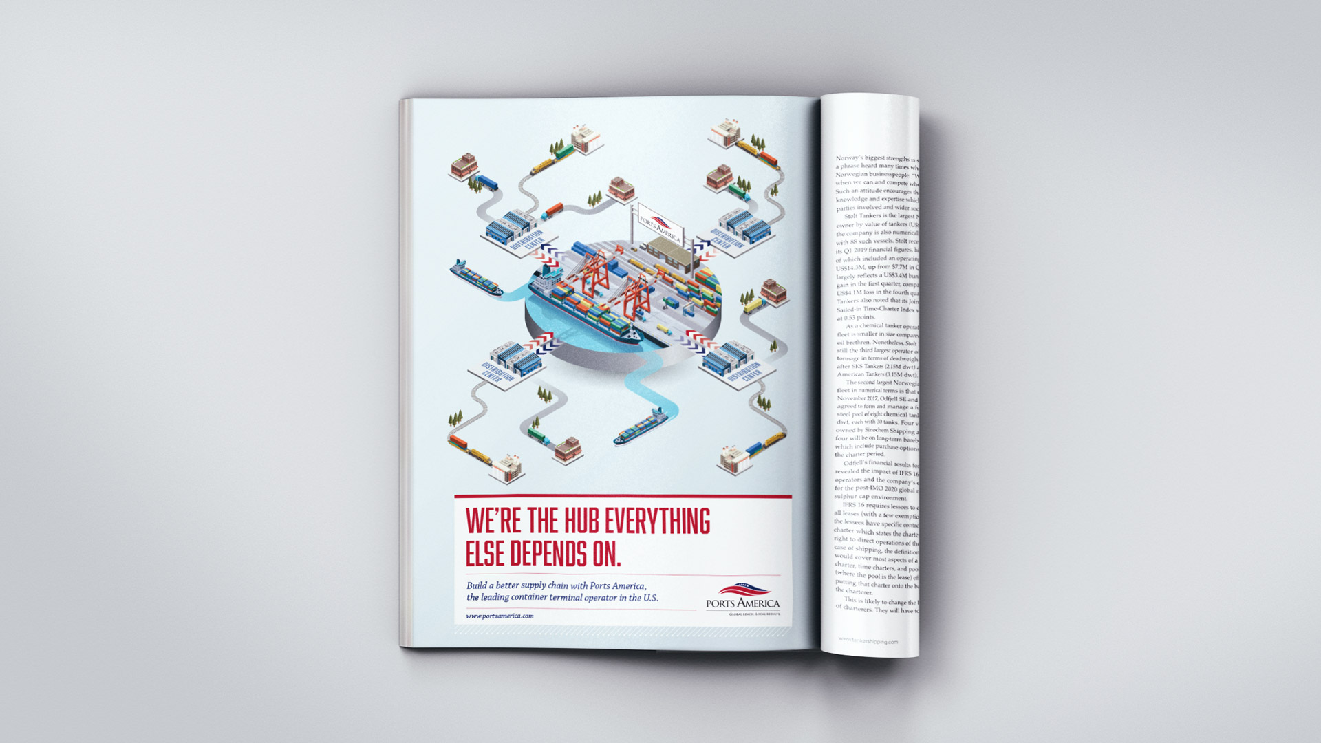 Single page Ports America ad in magazine created by Incubate Design
