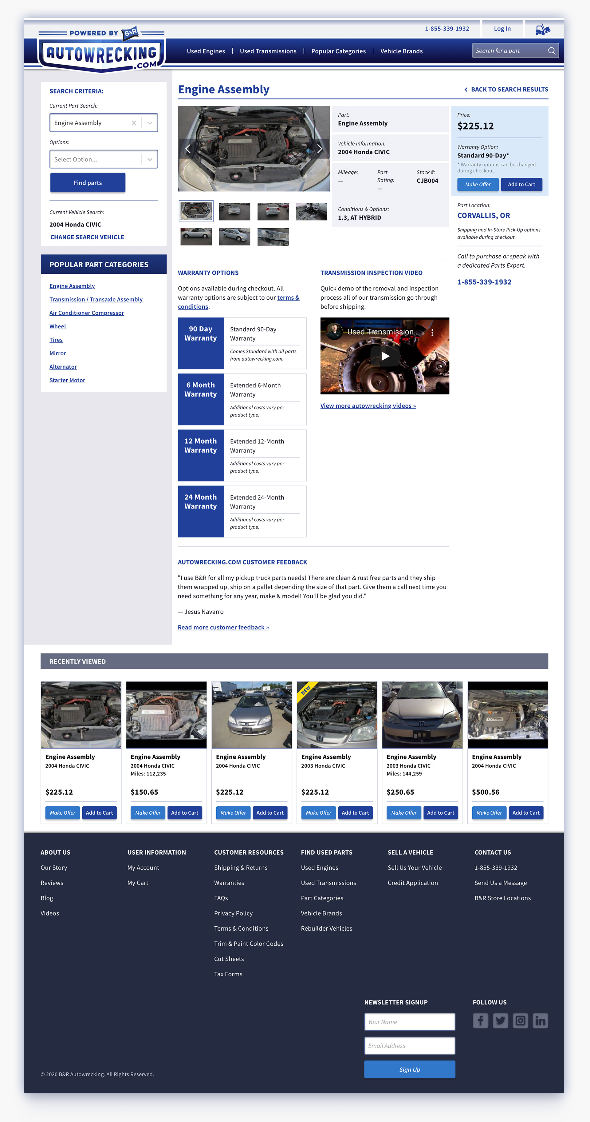 Product Page page design from Autowrecking.com website designed by Incubate Design