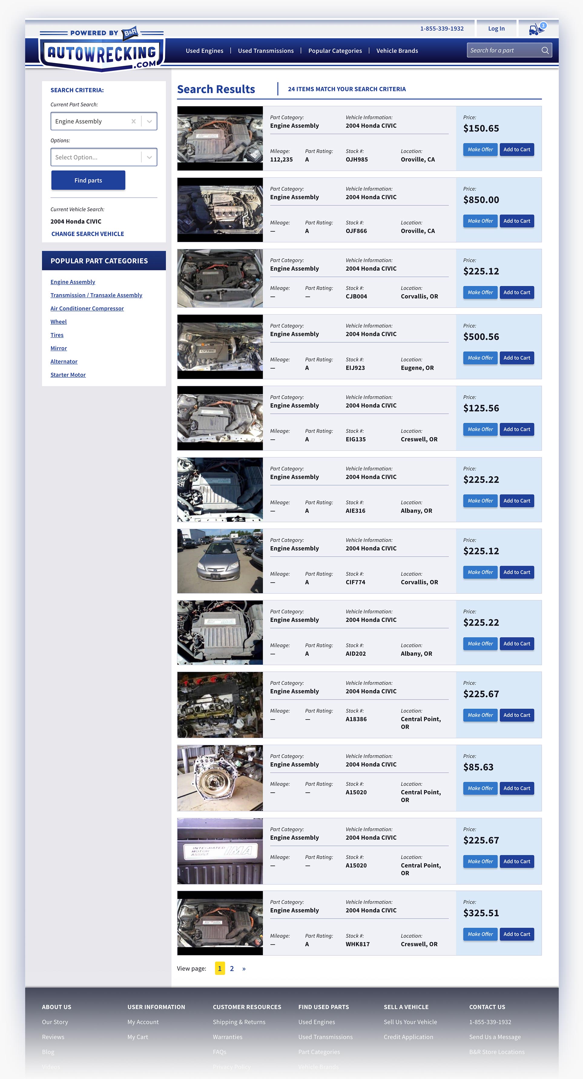 Search Results page design from Autowrecking.com website designed by Incubate Design