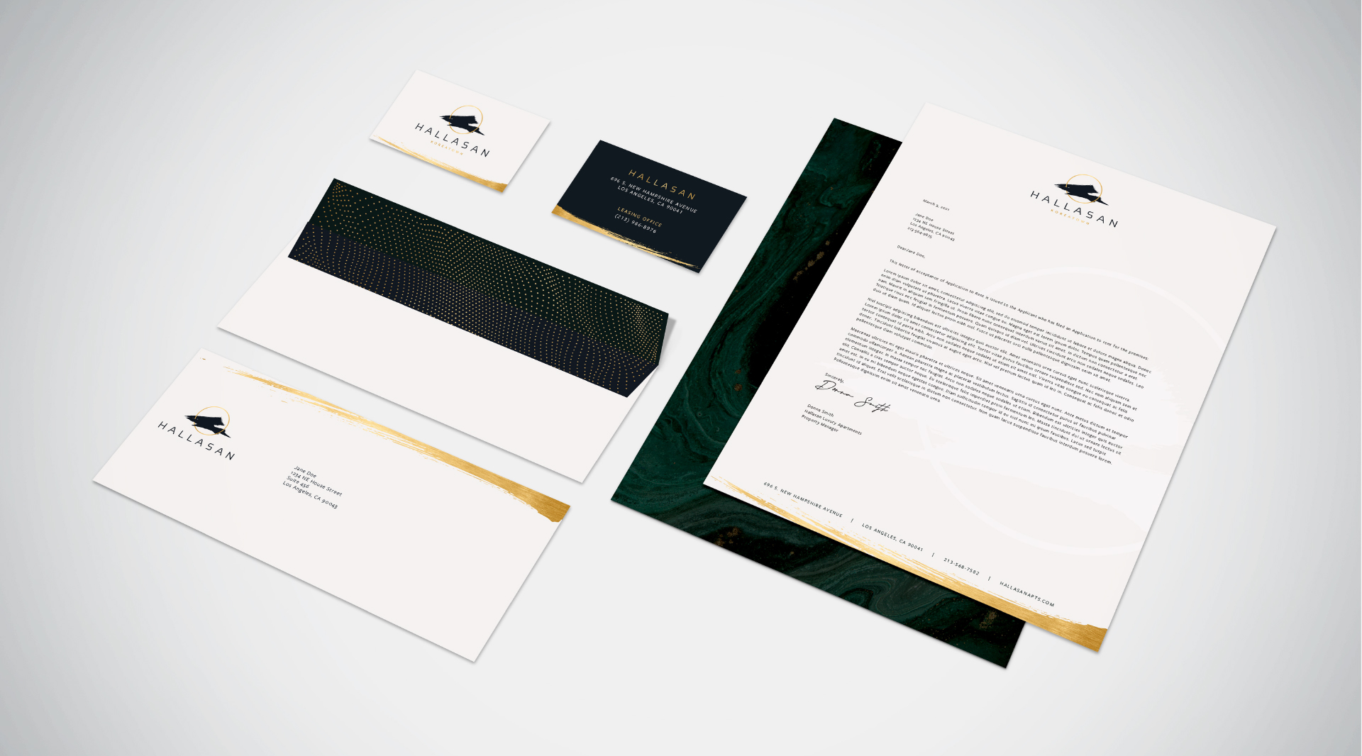 Branding materials created for Hallasan Luxury Apartments brand by Incubate Design