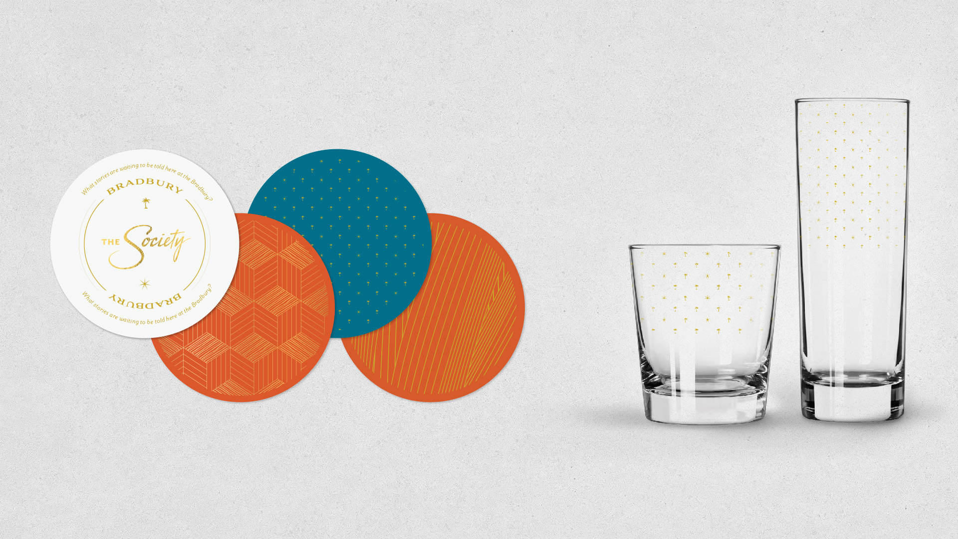 The Society apartments branding glassware mockup created by Incubate Design for Holland Residential