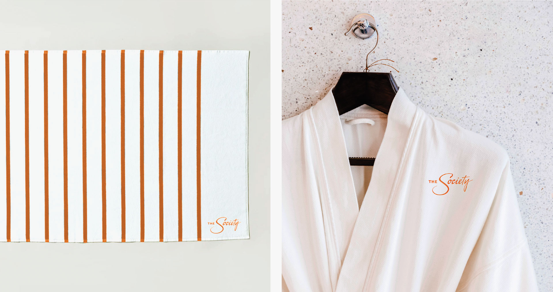 The Society apartments branding towel and robe mockup created by Incubate Design for Holland Residential