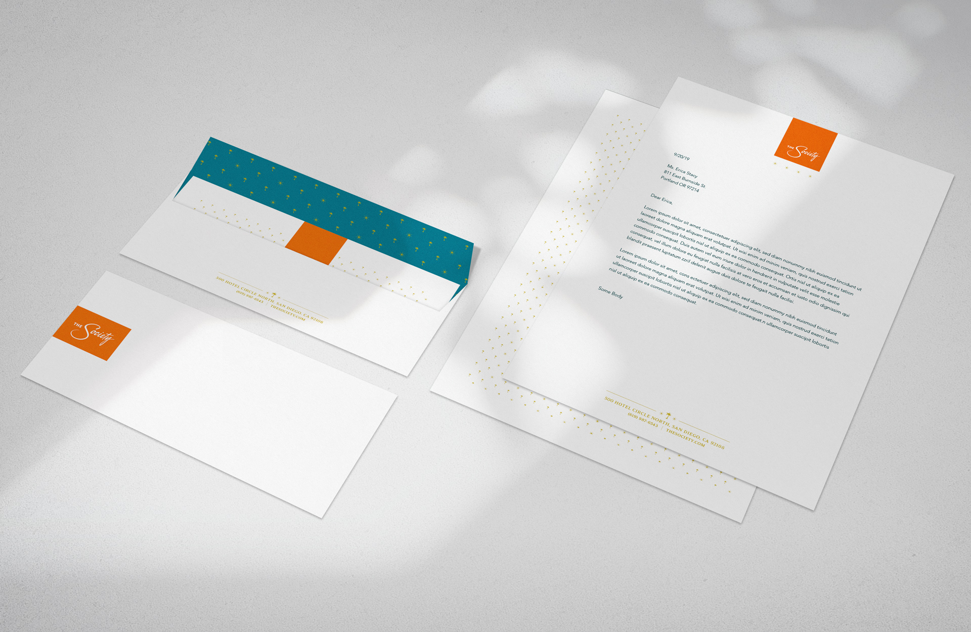 The Society apartments branding letterhead created by Incubate Design for Holland Residential