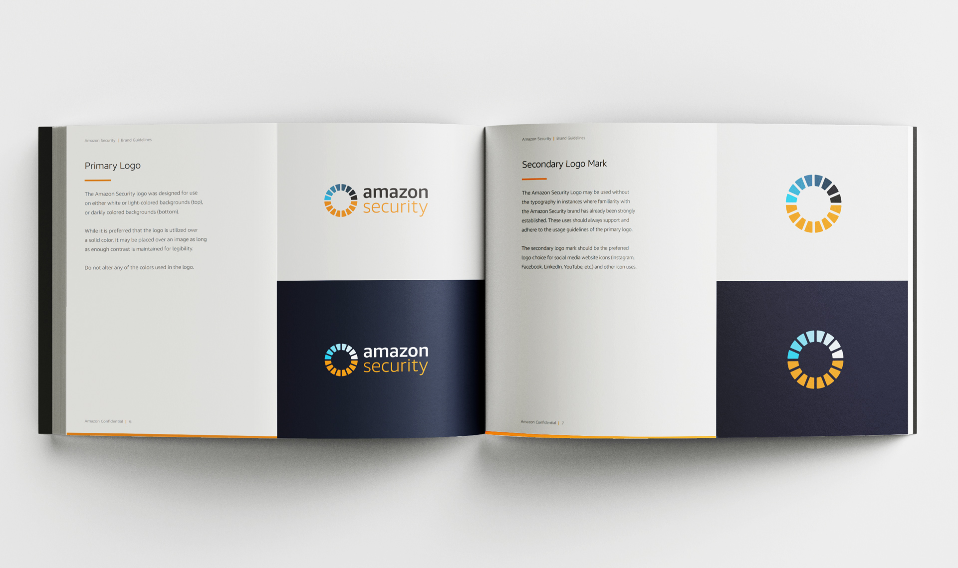 Amazon Security brand book showing logo uses created by Incubate Design for Amazon