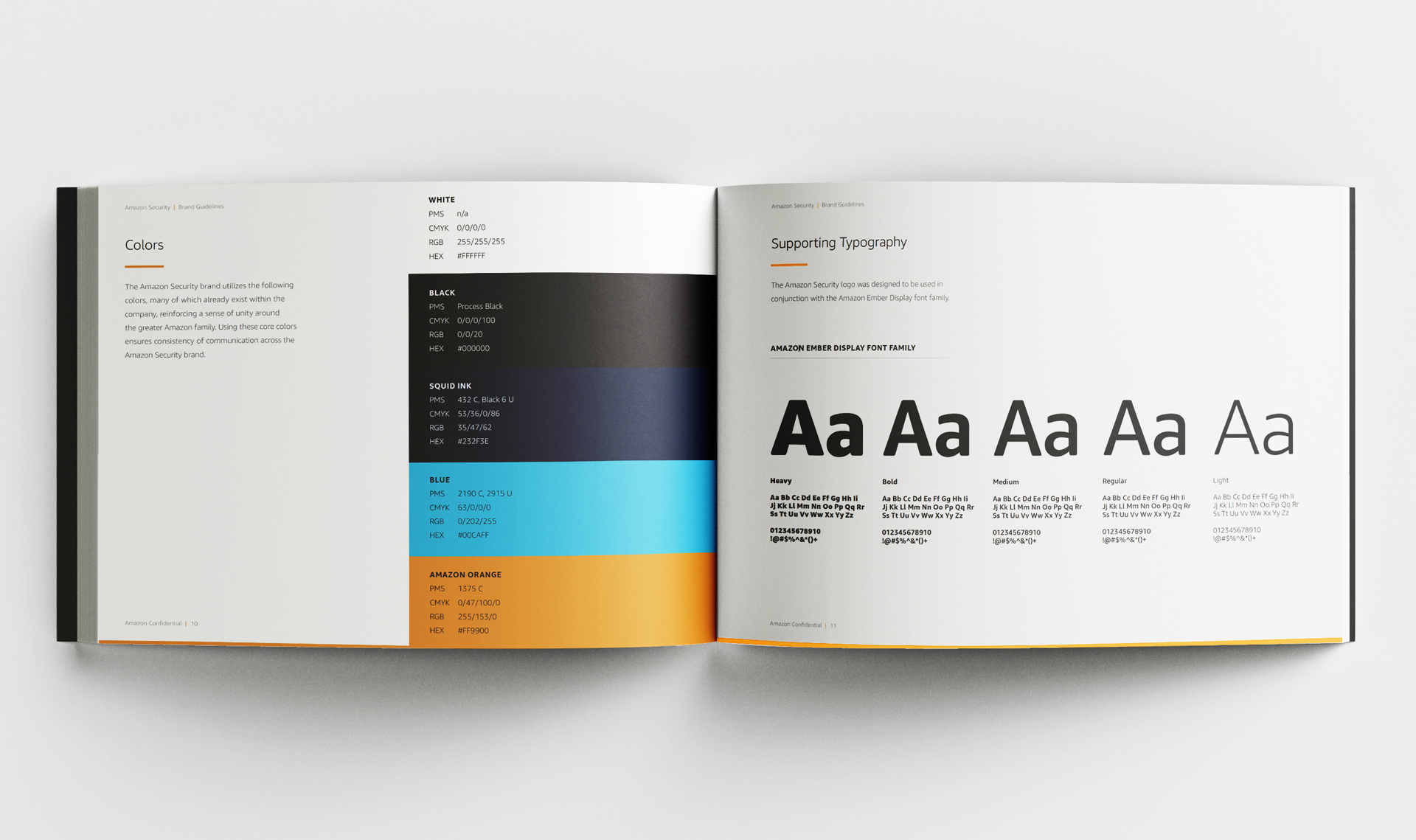Amazon Security brand book showing brand colors created by Incubate Design for Amazon