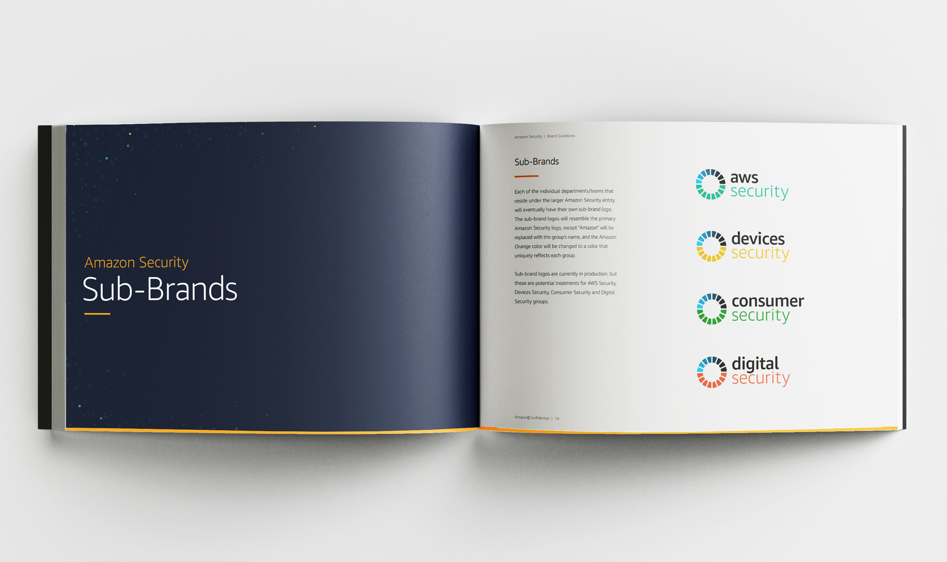 Amazon Security brand book showing alternate logos created by Incubate Design for Amazon