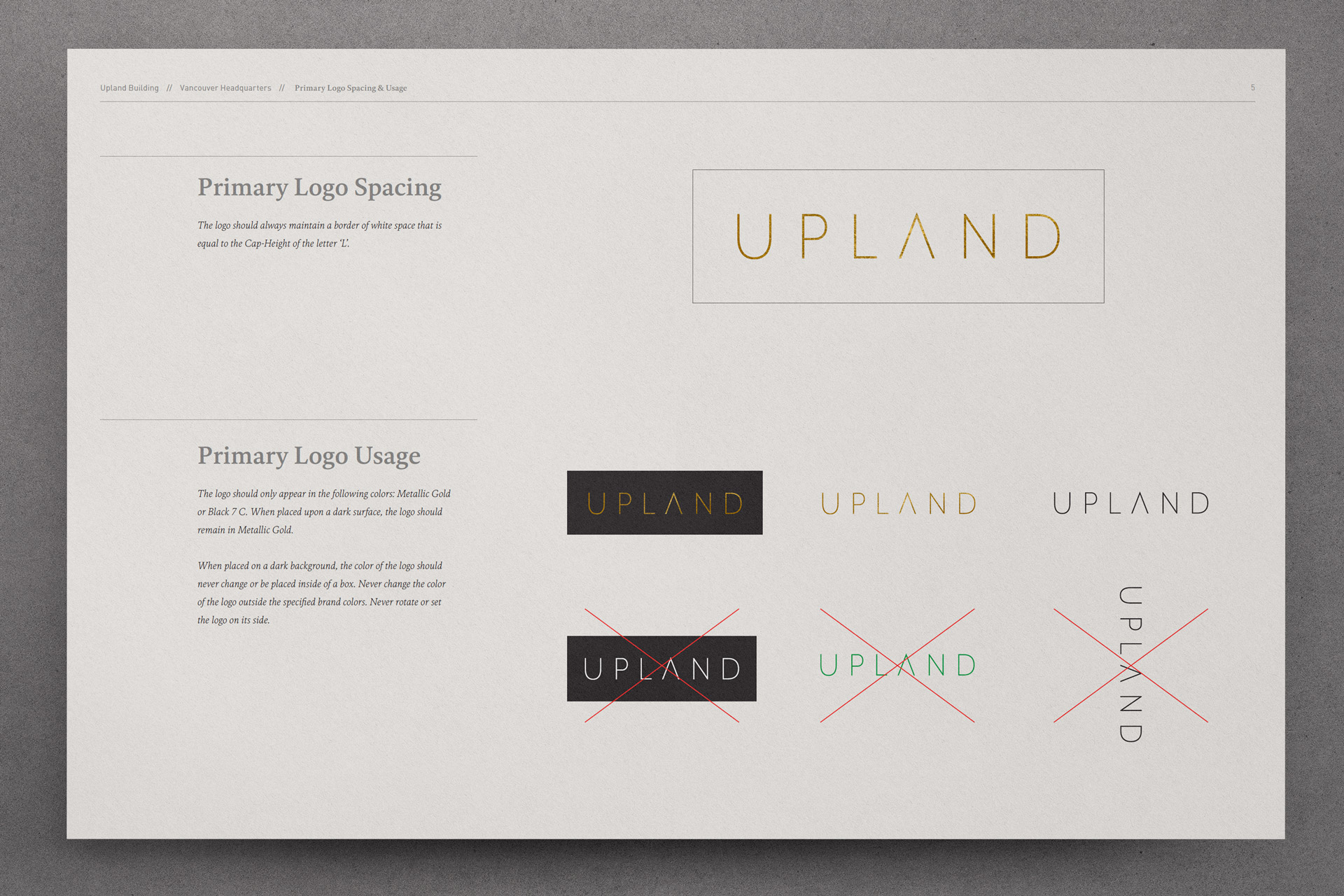 Upland Brand Book Logo spacing created by Incubate Design for Holland Residential