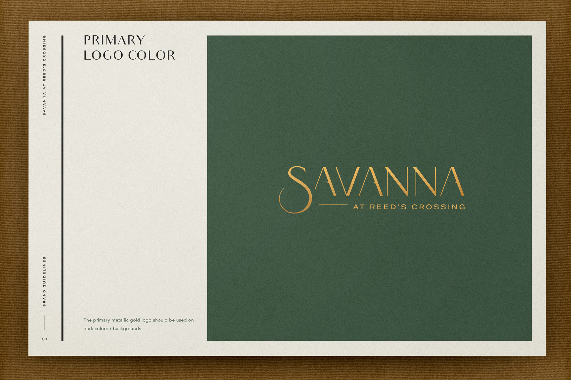 Savanna at Reed's Crossing main logo page of the brand book