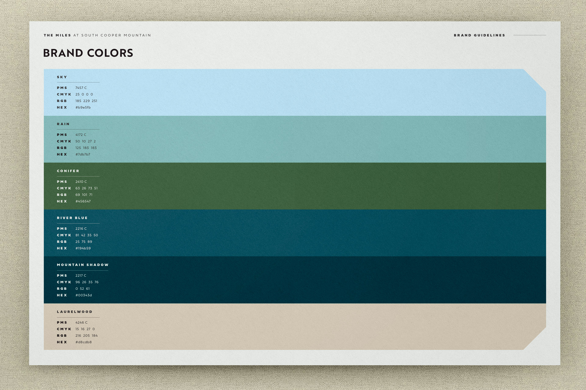The Miles at South Cooper Mountain brand color palette created by Incubate Design