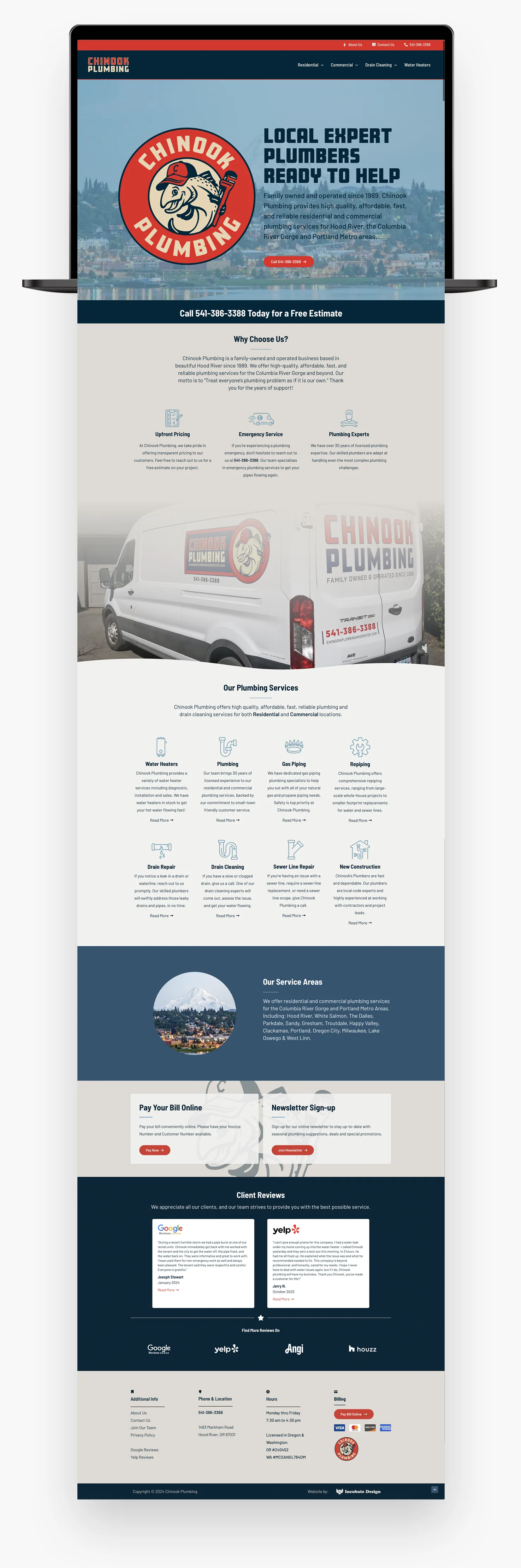 Chinook Plumbing Web design and branding for new website full page view