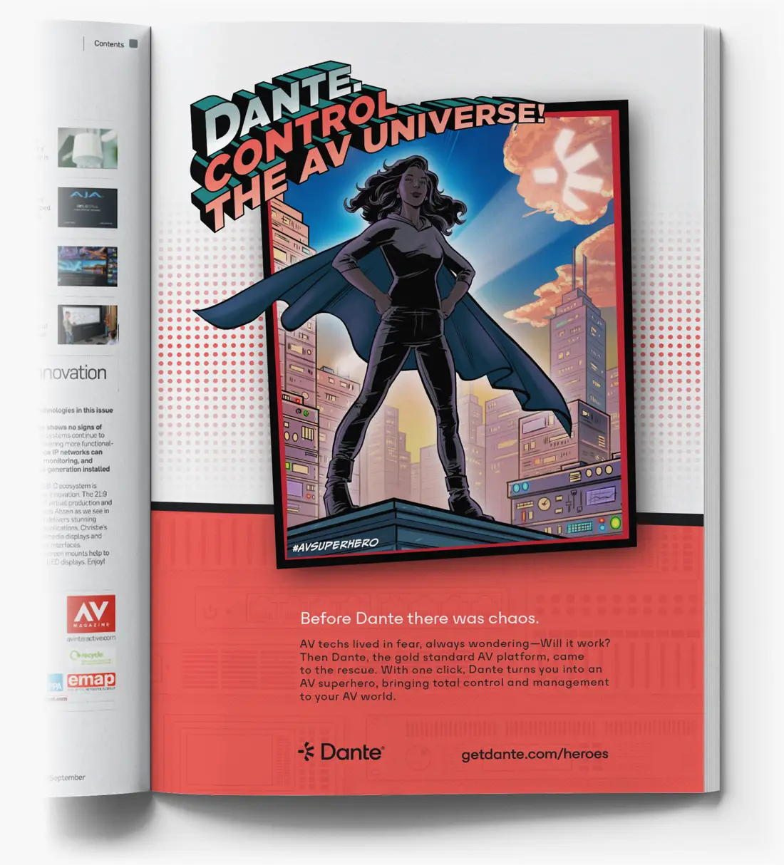 Dante AV Superhero campaign print ad